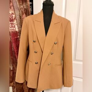 Zara Double-Breasted Tan Blazer